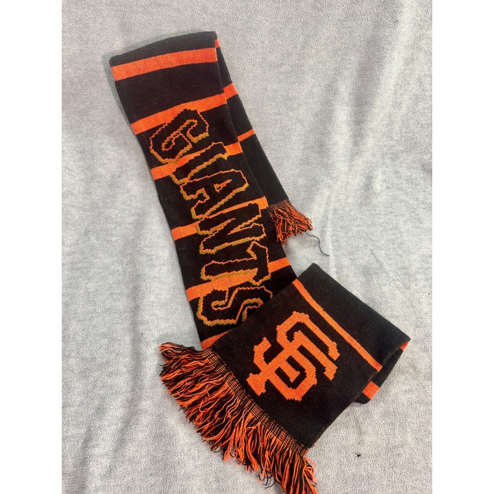 San Francisco Giants MLB Knit Scarf Black Orange SF Logo Striped Fringe Fan Gear